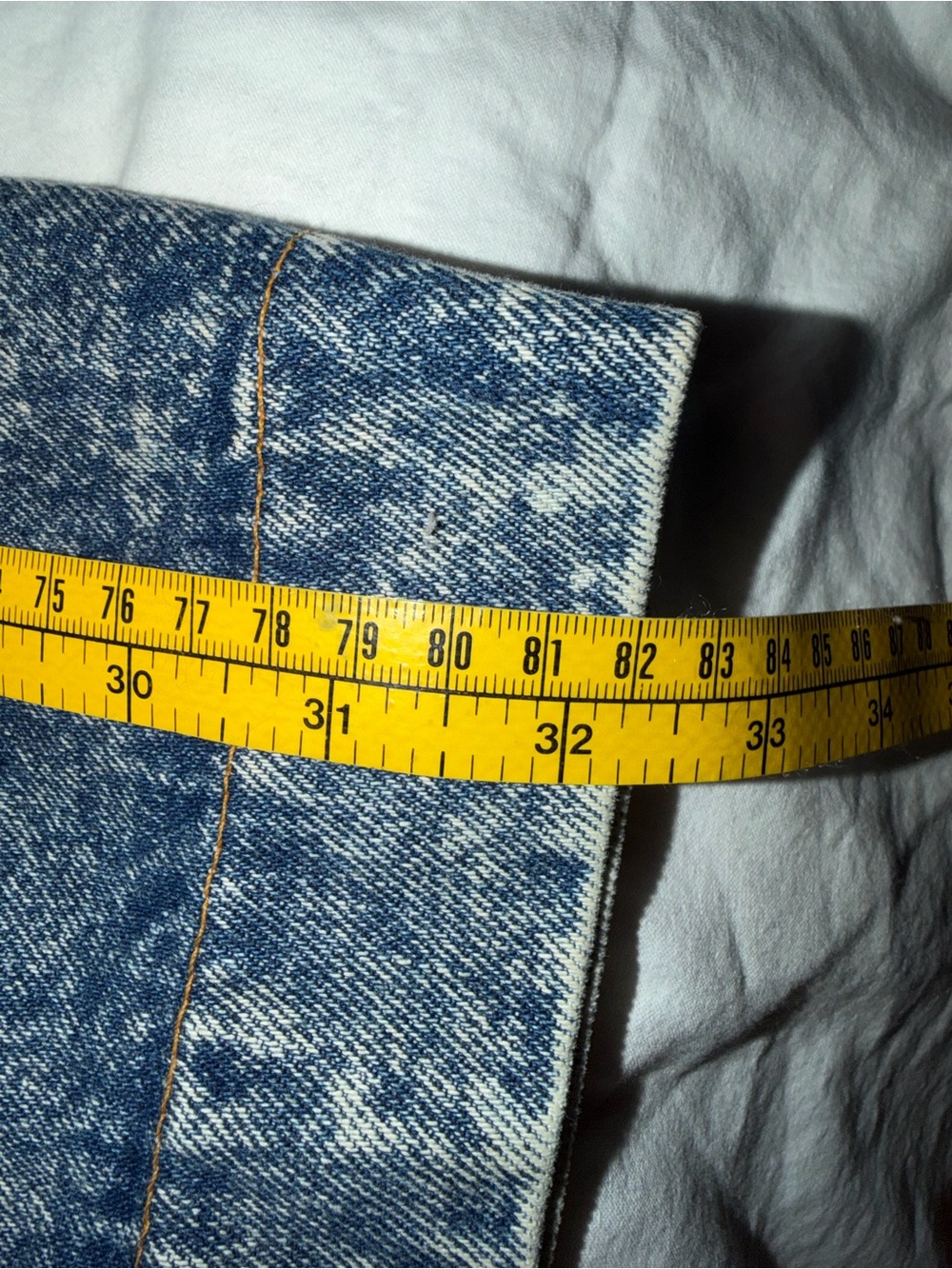 Vintage Venezia Acid Wash Denim Midi Skirt Size 18 Lace Inset Button Front - Picture 11 of 12